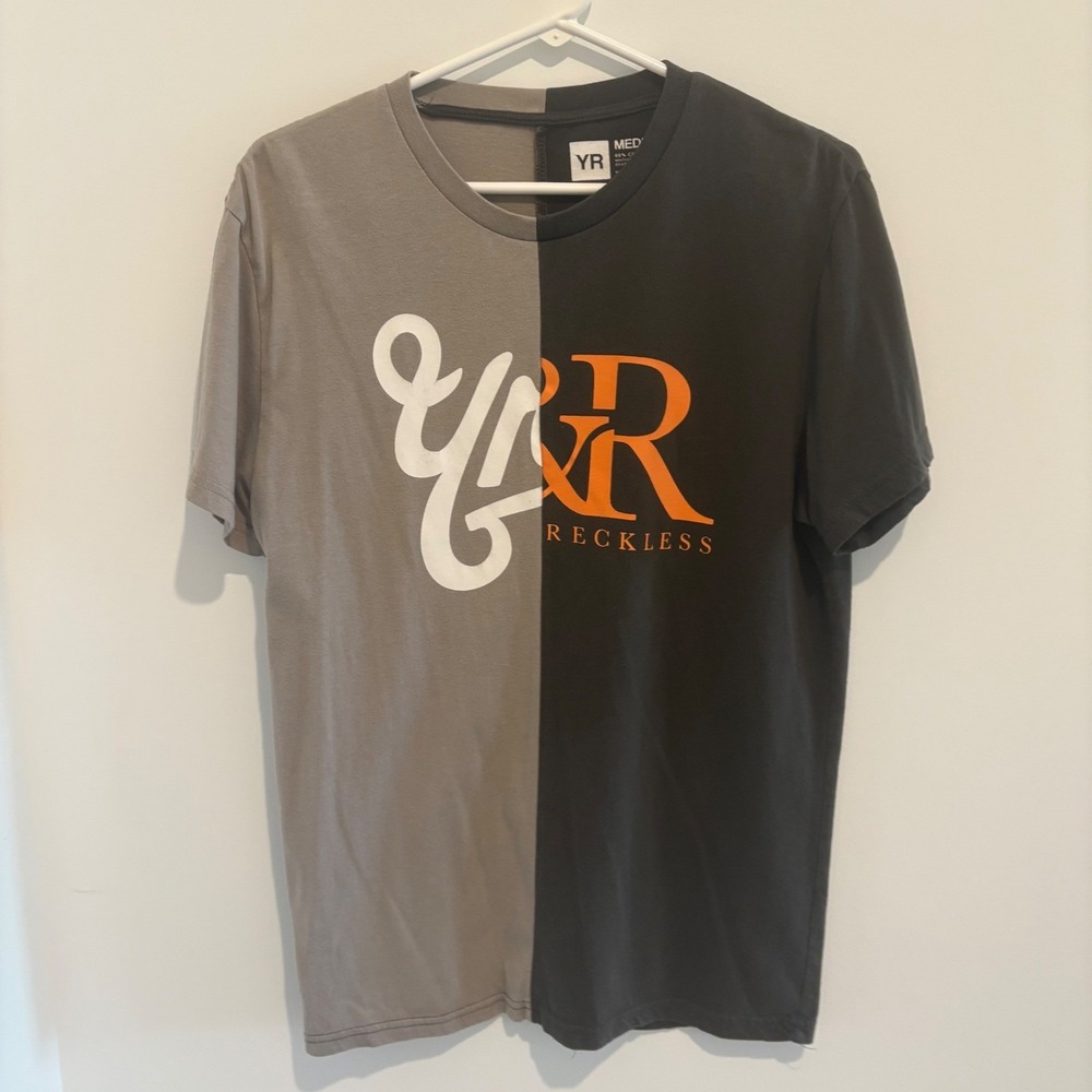YR Reckless Color Block T-Shirt Mens Medium Graphic Print Casual Top